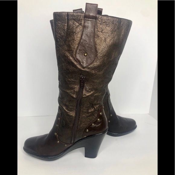 Born crown studs heeled brown bronze midcalf boots - Picture 3 of 8